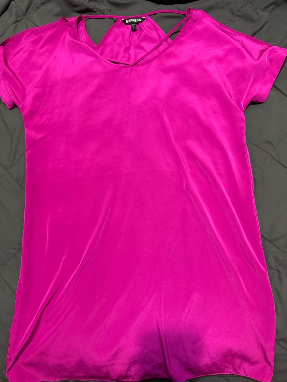 Never worn Express Hot Pink Satin Short Sleeve V-Neck Blouse tops